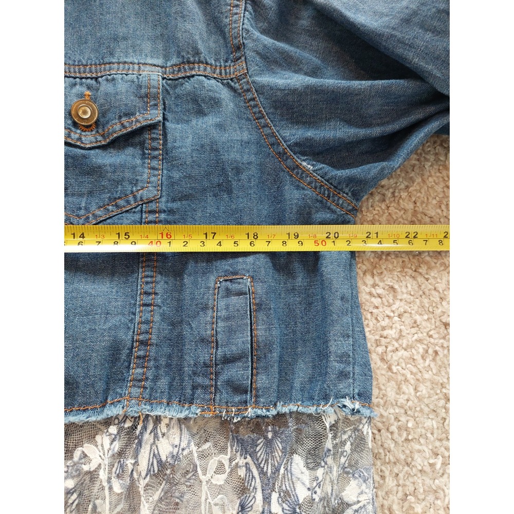 Origami by Vivien Chic Cropped Denim Lace Layer Jacket Size L/XL Boho - Picture 8 of 10